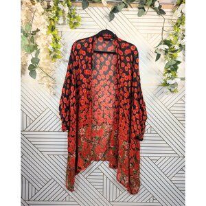 ASOS TALL Women's Floral Kimono Open Front Festival Roses Sheer Size 12